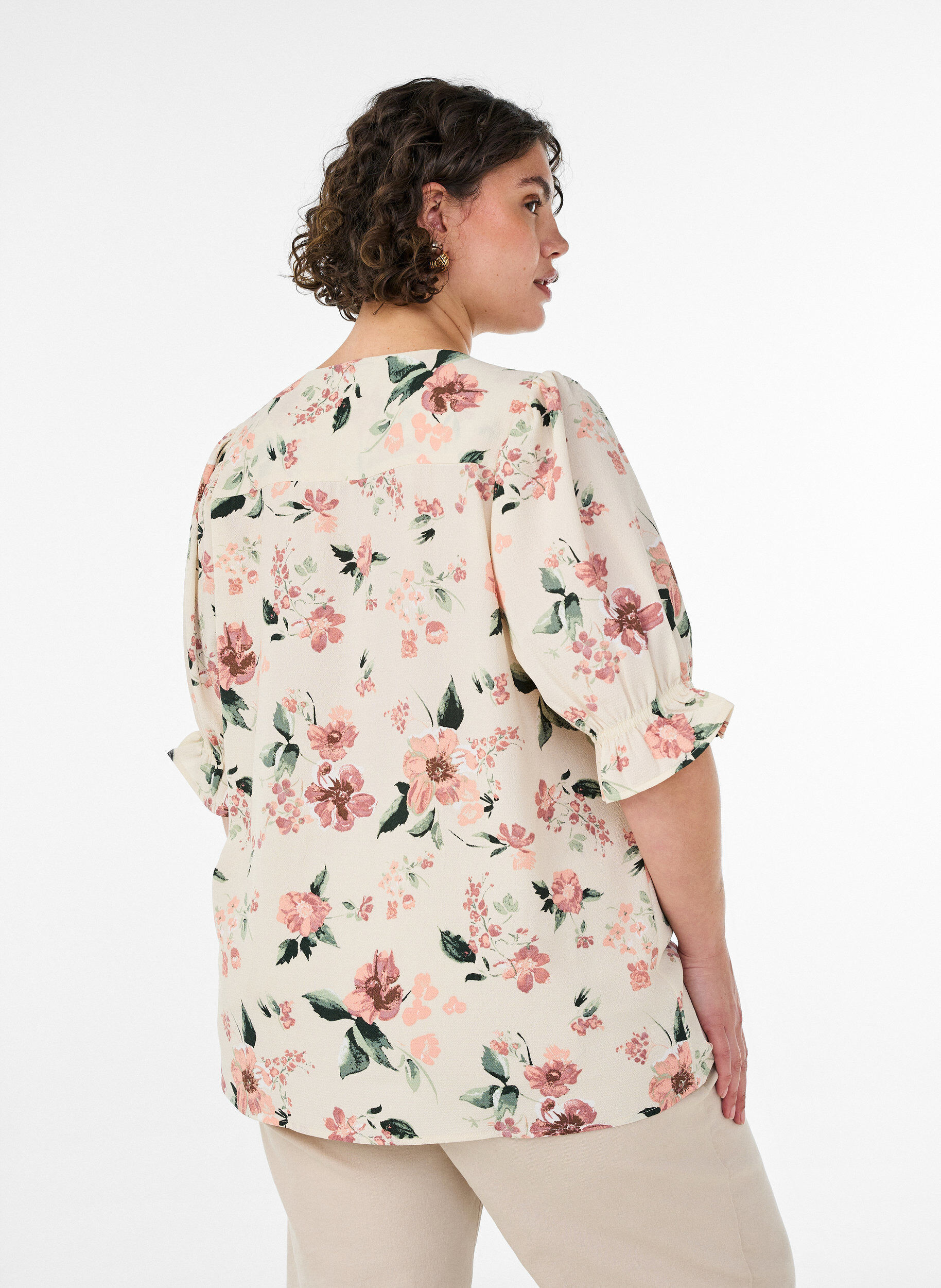 ZizziSkjortebluse med 1/2 ermer, Rosa, Model image number 2