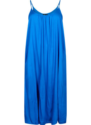 Kjole i viskose med stropper og trykk, Princess Blue, Packshot image number 0