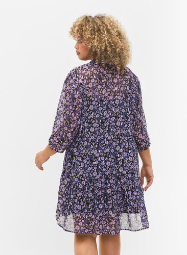 Tunika med blomstermønster og lurex, Purple Ditzy Flower, Model image number 1