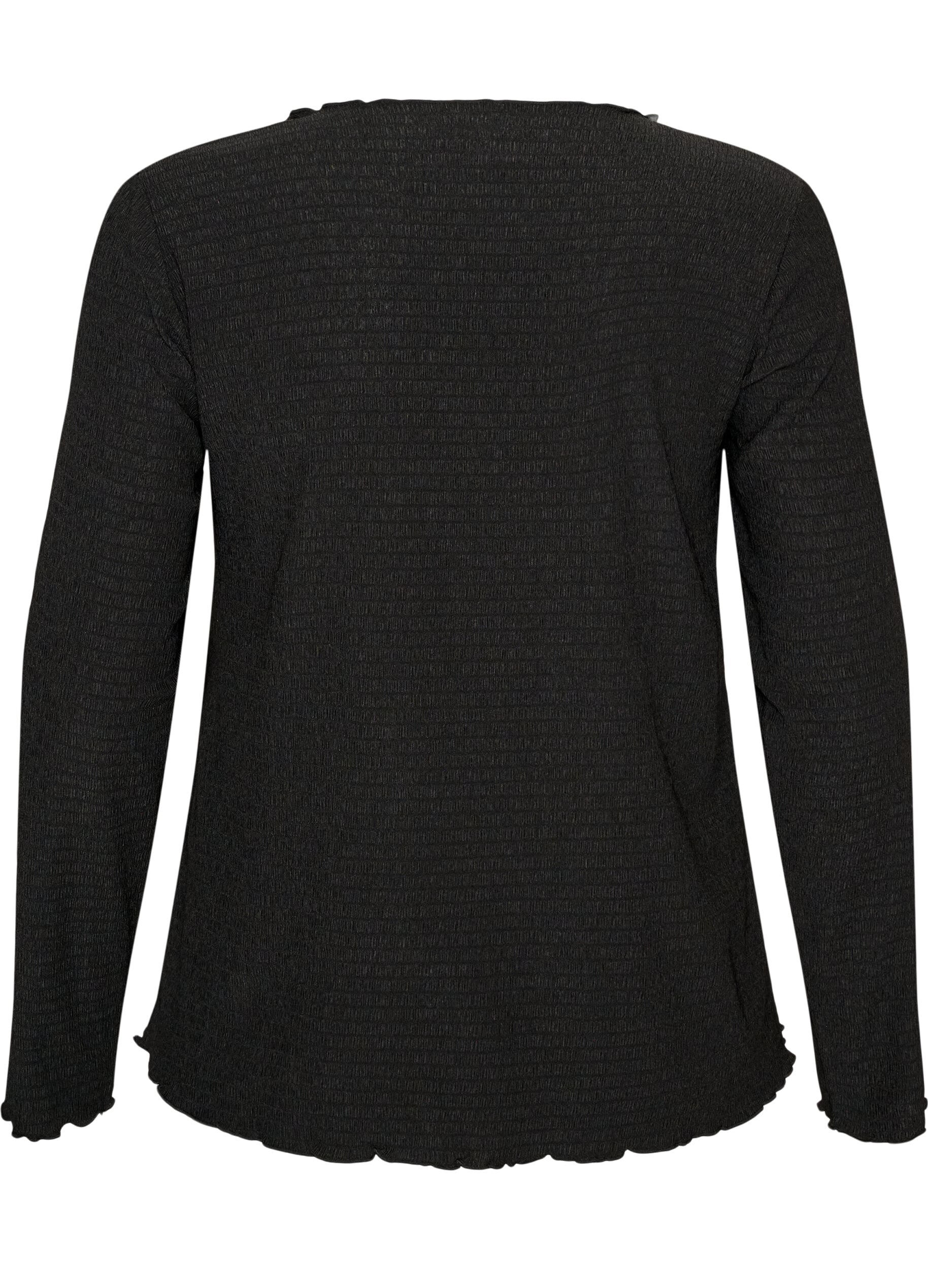 ZizziStrukturert bluse med b&oslash;lgede kanter, Svart, Packshot image number 1