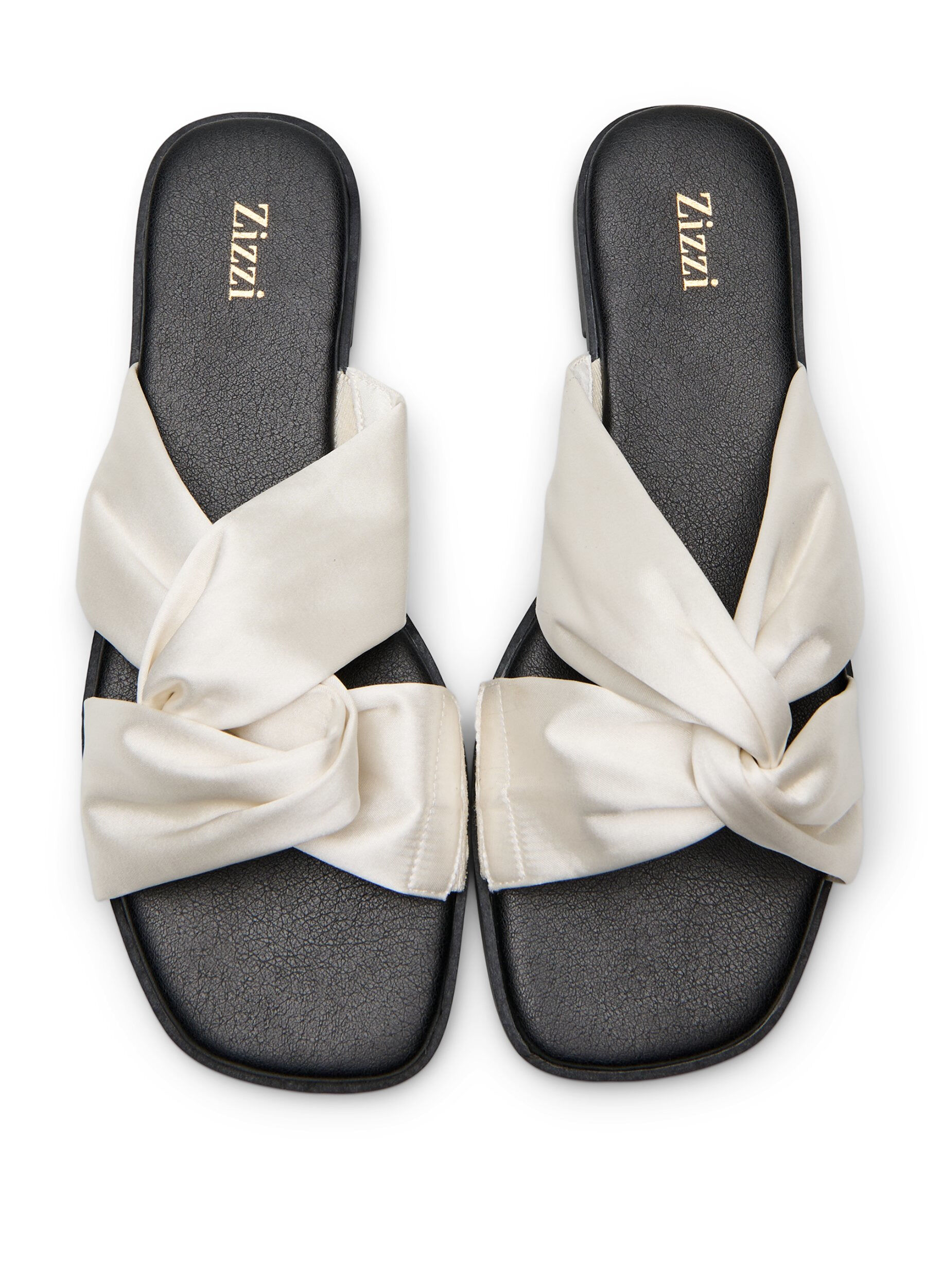 Zizzi Flate sandaler med kryssede satinstropper, Vanilje, Packshot image number 2