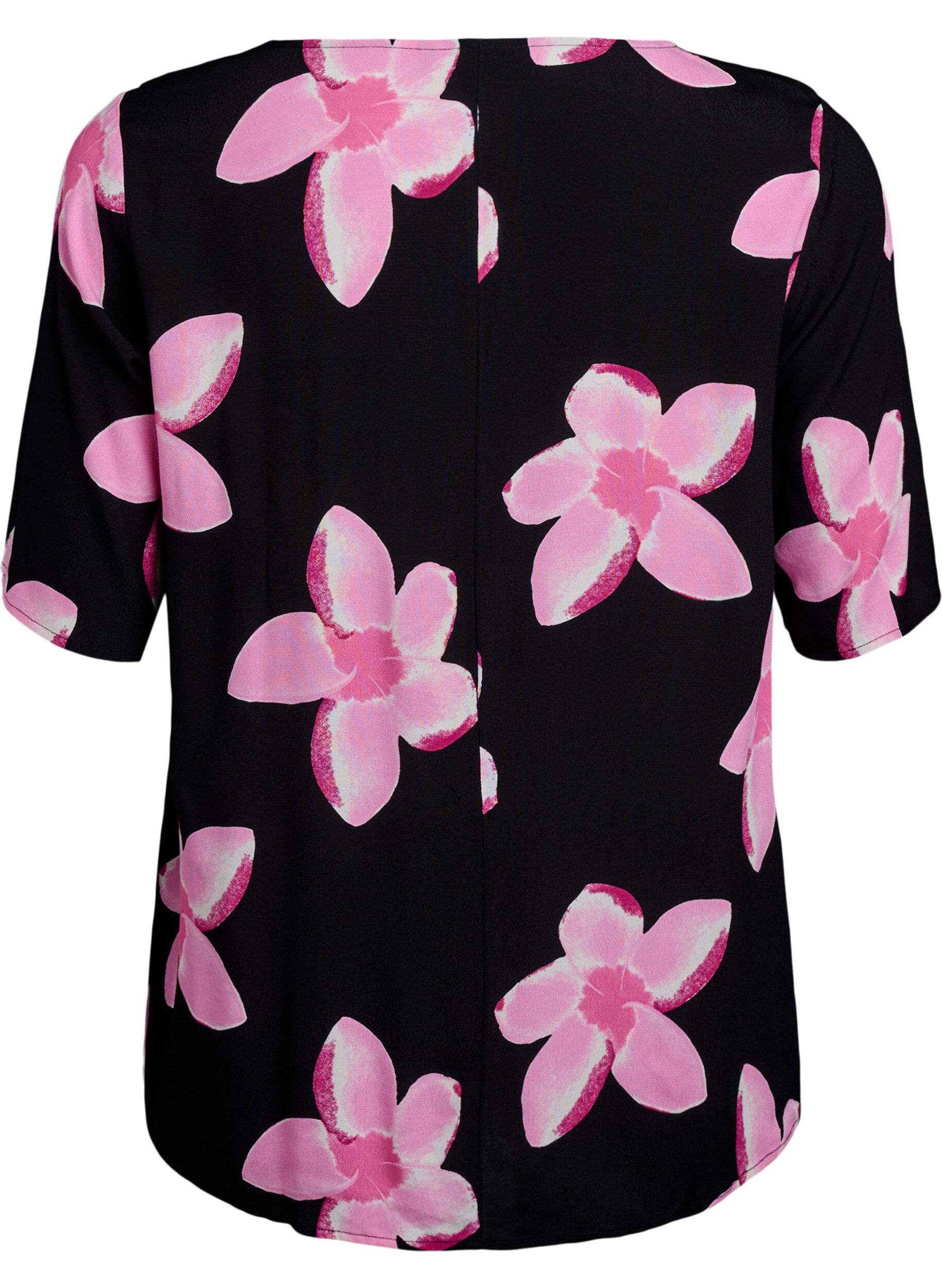 Zizzi Short sleeve Viscose Bluse med utskrift, Svart, Packshot image number 1