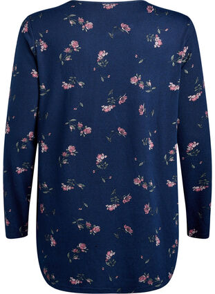 Zizzi Mønstret bluse med lange ermer, Blå, Packshot image number 1