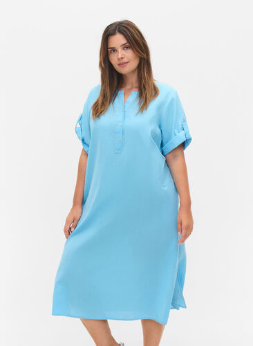 Lang skjortekjole med korte ermer, Alaskan Blue, Model image number 0