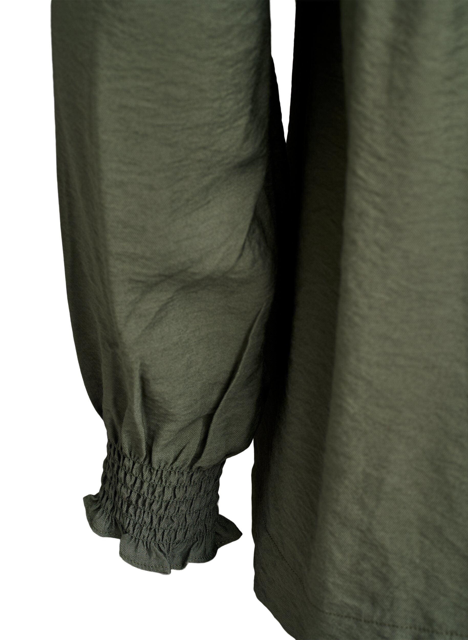 Zizzi Viskosebluse med smock og rynkede detaljer, Gr&oslash;nn, Packshot image number 3