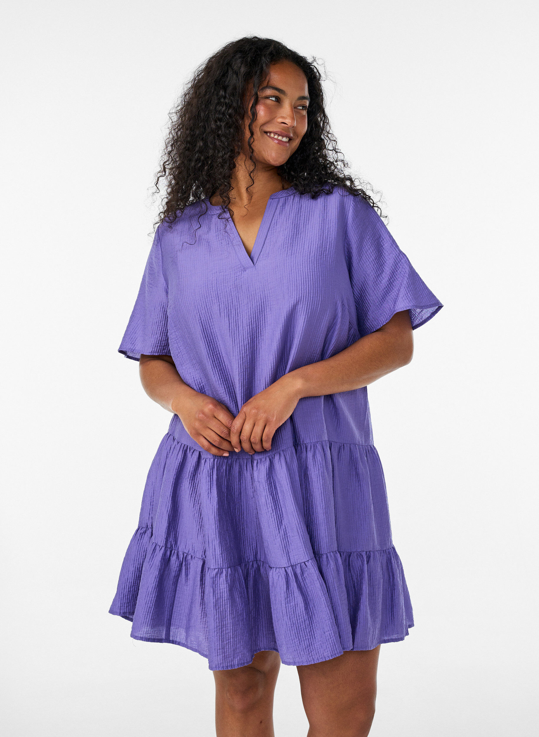 ZizziTeksturert A-line kjole, Lilla, Model image number 0