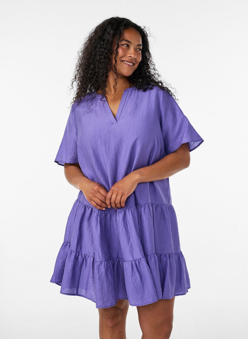 Teksturert A-line kjole, Lilla, Model image number 0