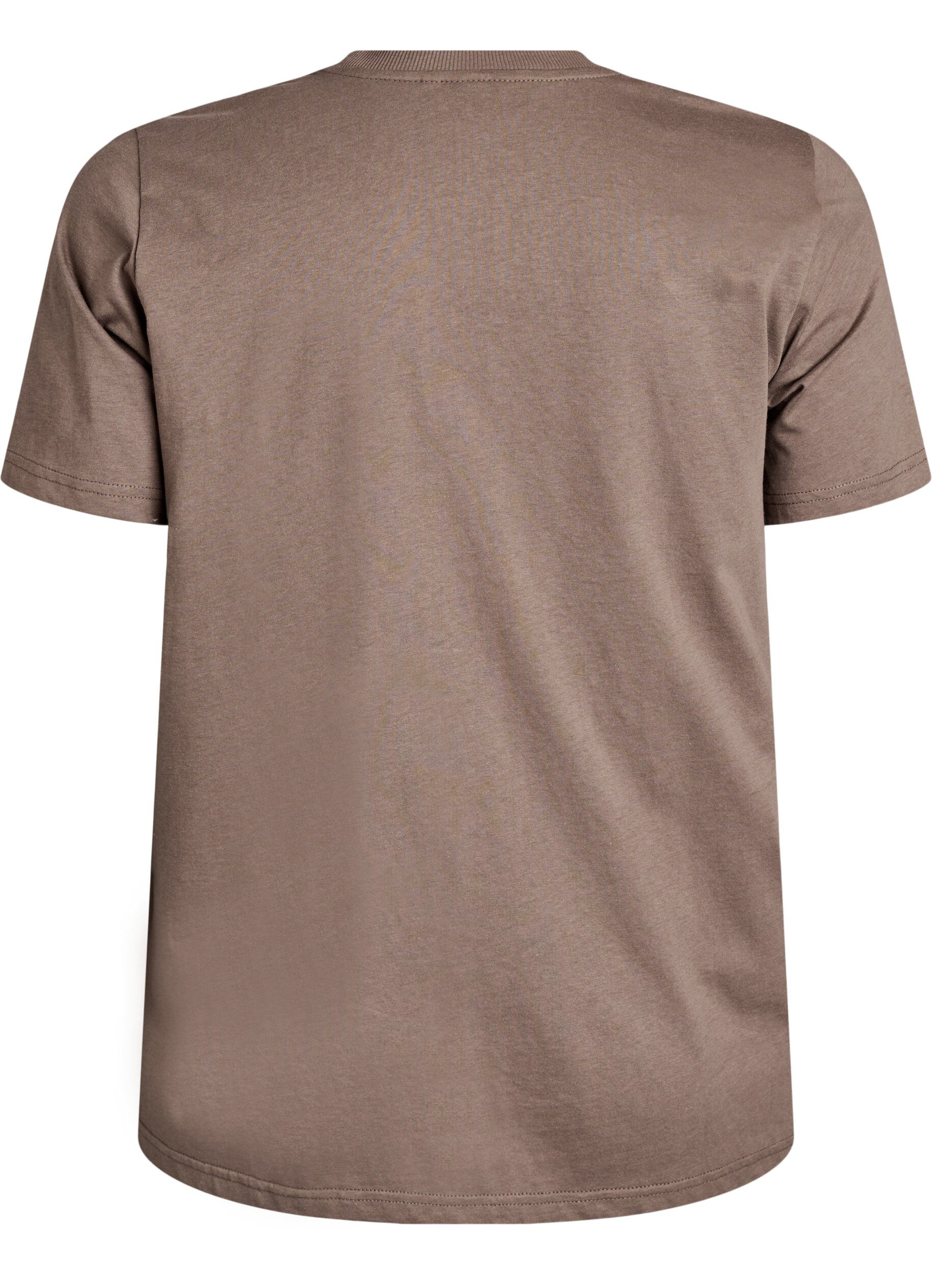 ZizziBasic T-skjorte i bomull med rund hals, Brun, Packshot image number 1