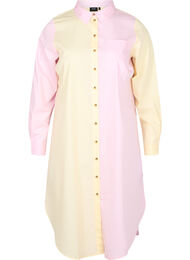 Lang skjorte i bomull med colourblock, Popcorn/Pink