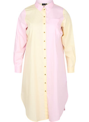 Lang skjorte i bomull med colourblock, Popcorn/Pink, Packshot image number 0
