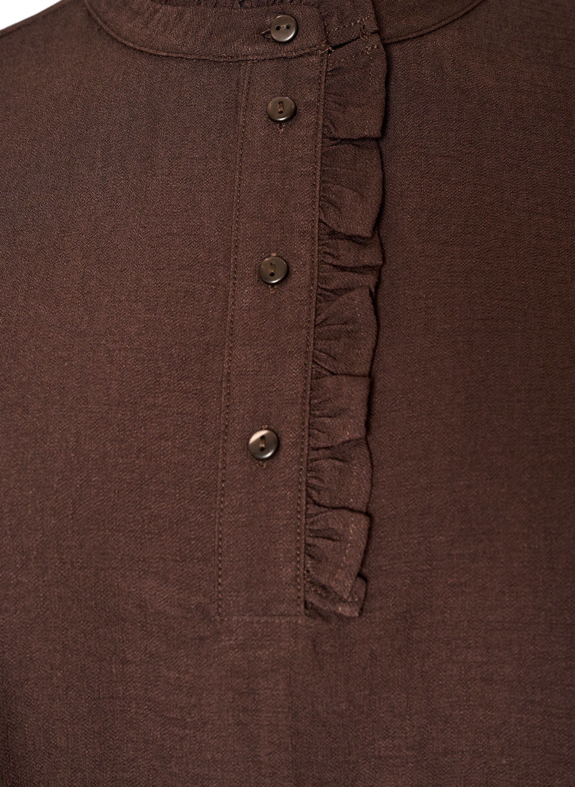 ZizziViskosetunika med volanger og knapper, Brun, Packshot image number 2