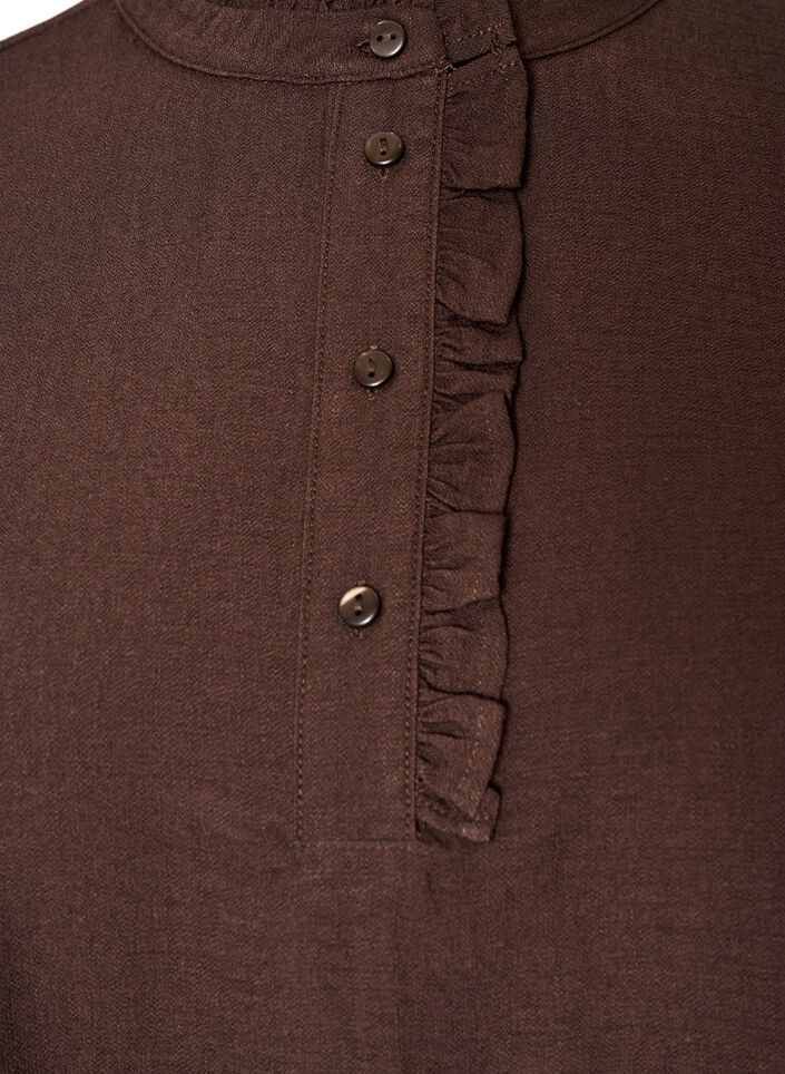 Viskosetunika med volanger og knapper, Brun, Packshot image number 2