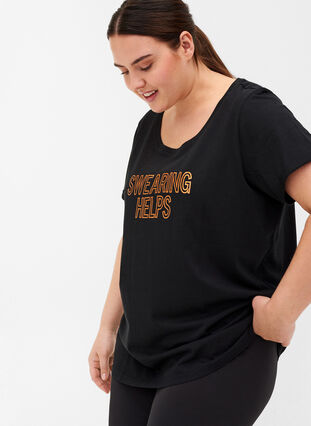T-skjorte til trening med trykk, Black Swearing, Model image number 2