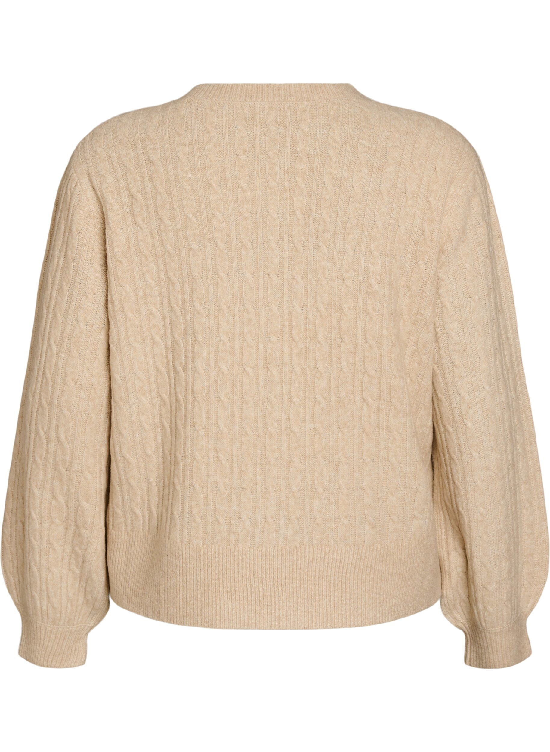 ZizziKabelstrikket cardigan med perleknapper, Beige, Packshot image number 1