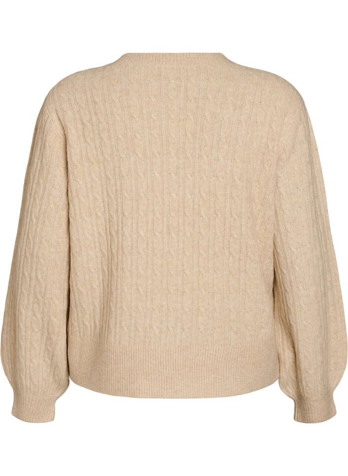 Kabelstrikket cardigan med perleknapper, Beige, Packshot image number 1