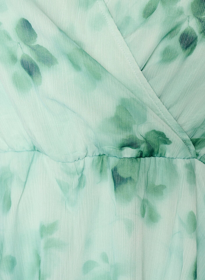 Bluse i blomstrete chiffon med korte ermer, Gr&oslash;nn, Packshot image number 2