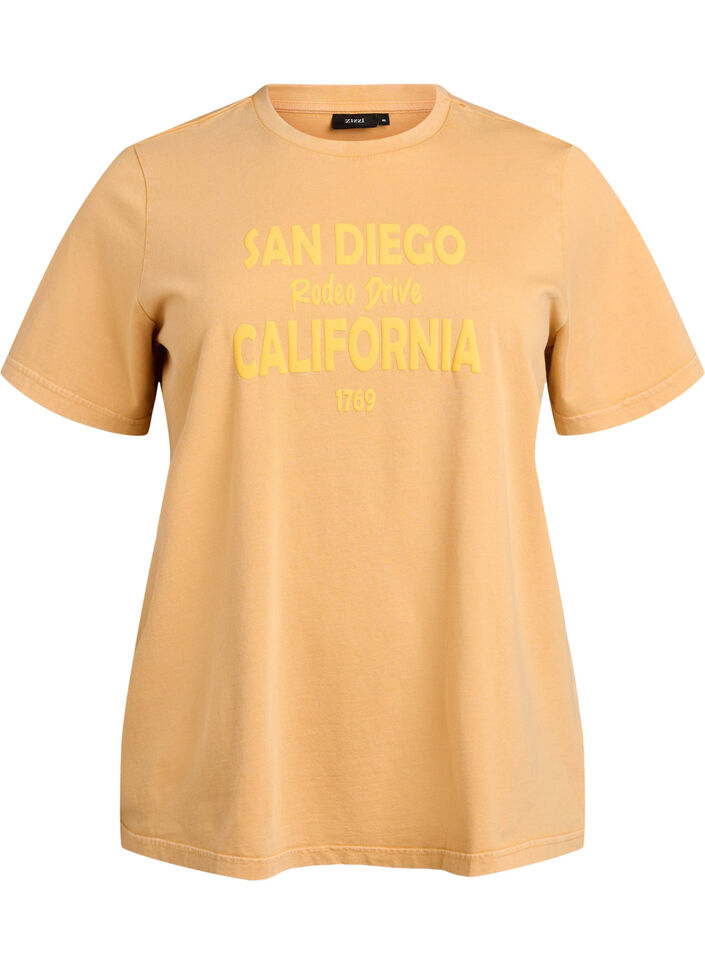 T-skjorte i økologisk bomull med et kult trykk, Gul, Packshot image number 0