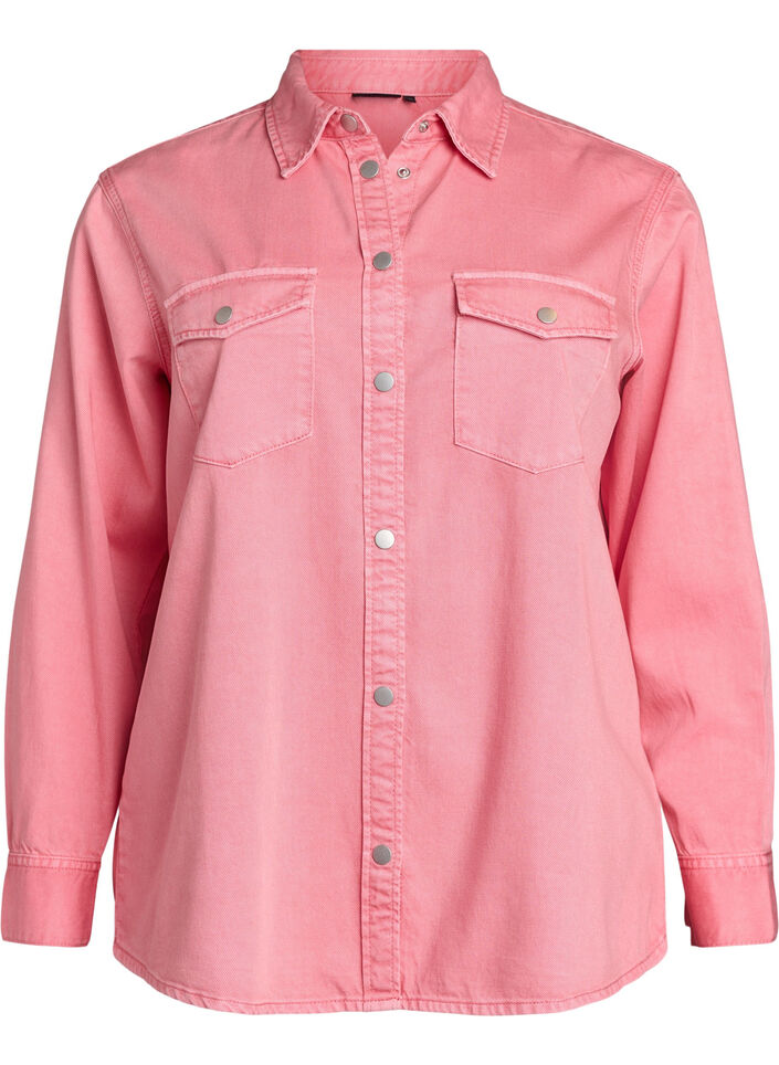 Denimskjorte med brystlommer, Rosa, Packshot image number 0