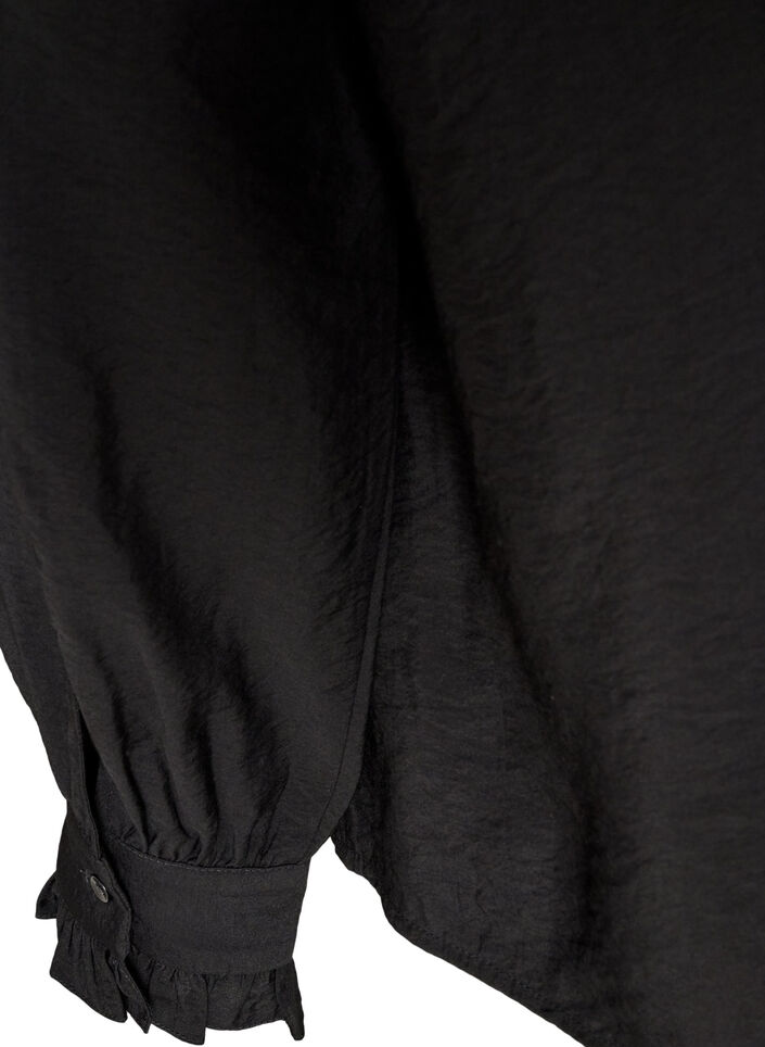 Skjortebluse med broderte blomsterapplikasjoner, Svart, Packshot image number 3