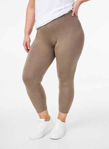 Zizzi Basis 3/4 leggings i viskose, Brun, Model image number 0