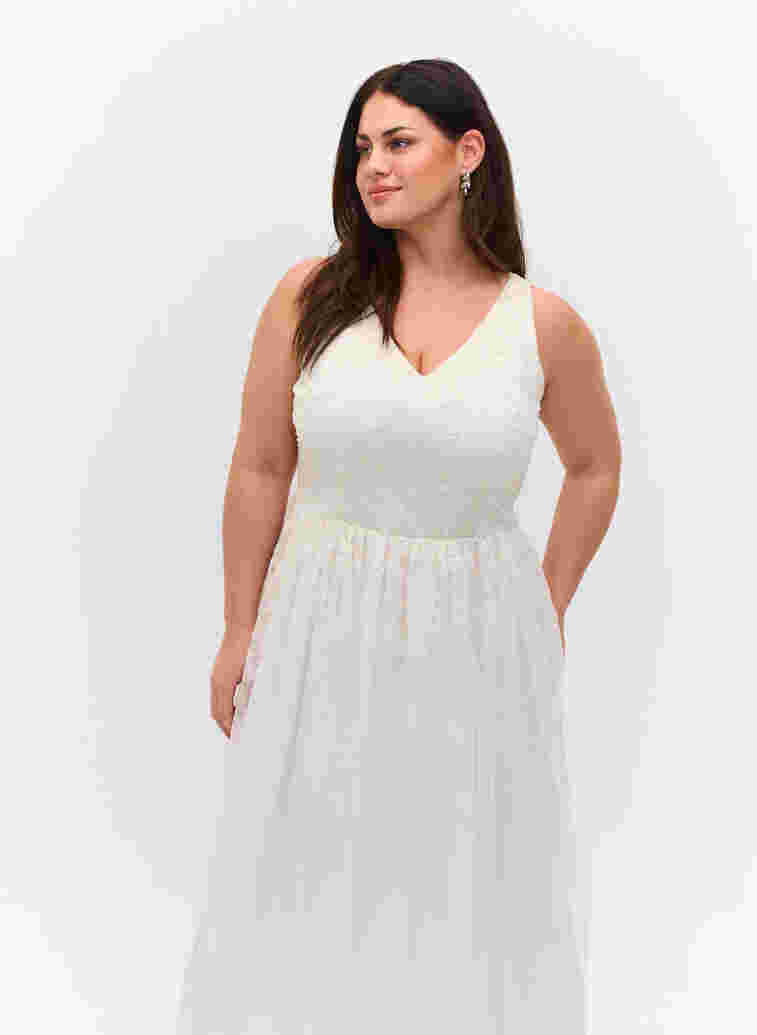 Ermeløs brudekjole med V-hals, Star White, Model image number 2