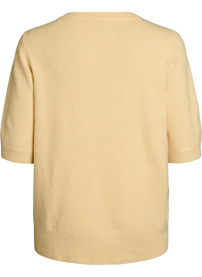Strikket bluse med korte ermer, Gul, Packshot image number 1