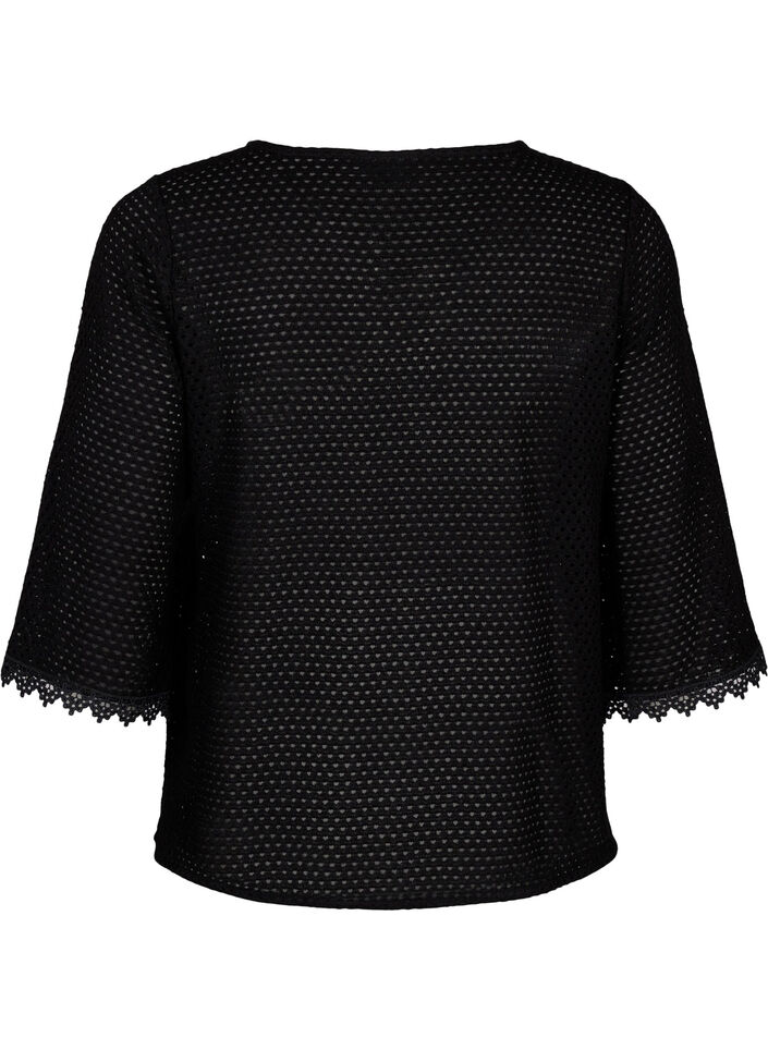 Strikket topp med 3/4 ermer, Black, Packshot image number 1