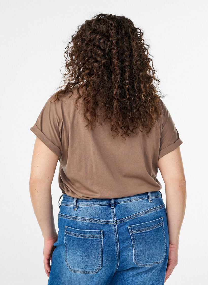 Kortermet T-skjorte i bomullsblanding, Brun, Model image number 2