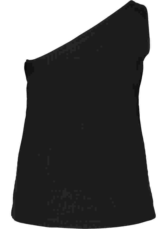 Topp med one-shoulder i bomull, Black, Packshot image number 1