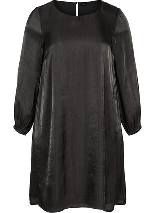 Kjole med shine og lange puffermer, Black, Packshot image number 0