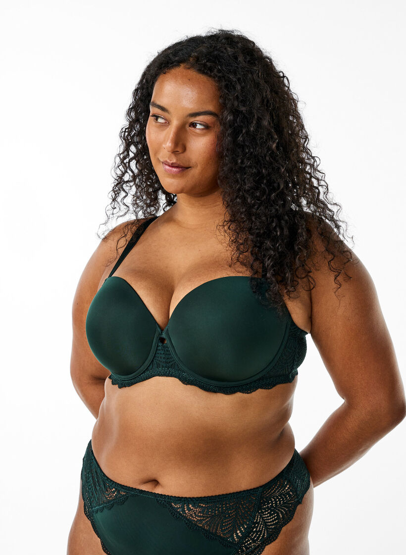 BH med formede skåler og blonder, Grønn, Model image number 0