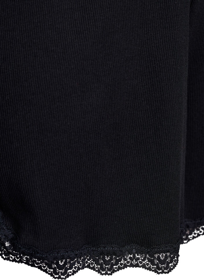 Løse nattshorts med ribbestruktur og blonderkant, Svart, Packshot image number 3