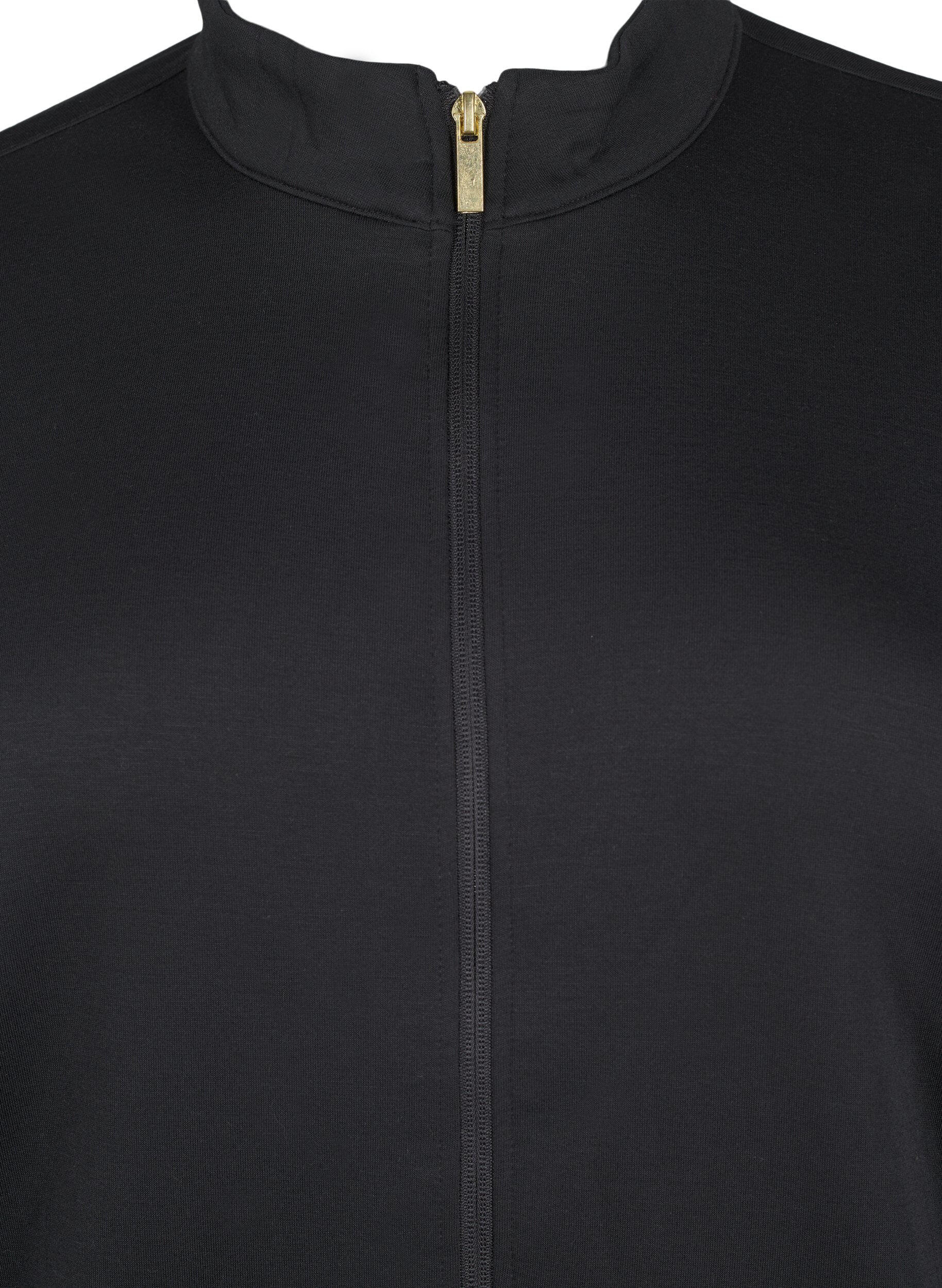 Zizzi Sporty cardigan med glidel&aring;s og lommer, Black, Packshot image number 2