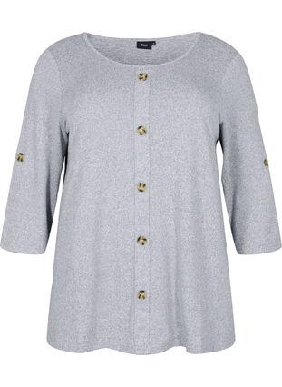 Bluse med knapper og 3/4-ermer, Ivy Green Melange, Packshot image number 0
