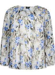 Mønstrete bluse med lange ermer, Blue Flower AOP