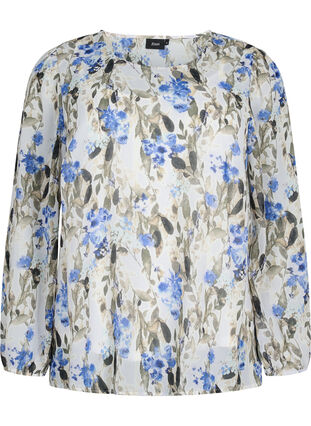 Mønstrete bluse med lange ermer, Blue Flower AOP, Packshot image number 0