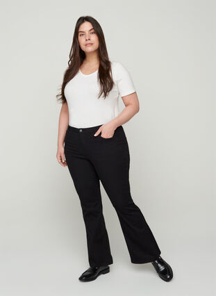 Ellen bootcut jeans med høyt liv, Black, Model image number 0