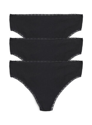 Zizzi G-streng med blondekanter, 3 stk., Black, Packshot image number 0