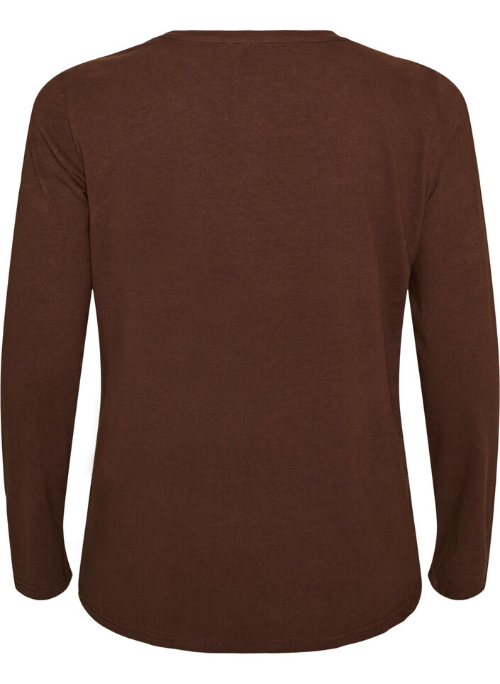 Basis jersey bluse med lange ermer, Brun, Packshot image number 1