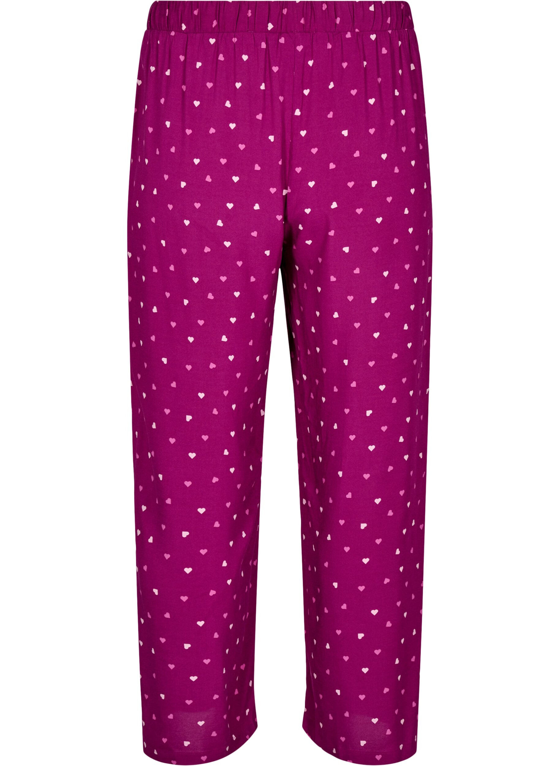 Zizzi Loose fit pysjamasbukser med hjerter, Boysenberry w. Heart, Packshot image number 1