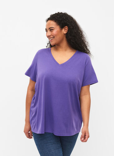 Kortermet T-skjorte med V-hals, Ultra Violet, Model image number 0