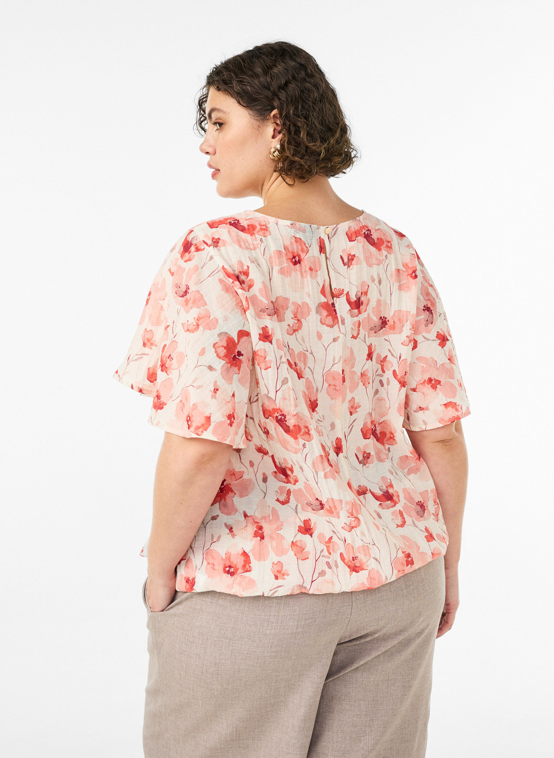 ZizziBluse med ballongform og flaggermus ermer, Orange, Model image number 1