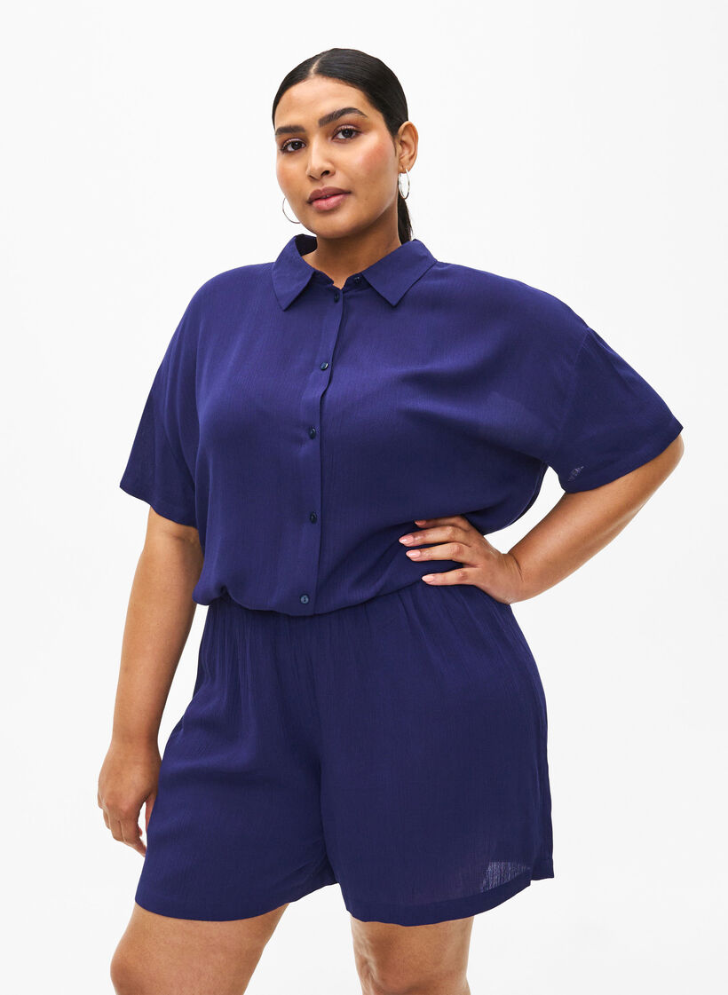 Shorts i viskose med h&oslash;y midje, Medieval Blue, Model image number 0