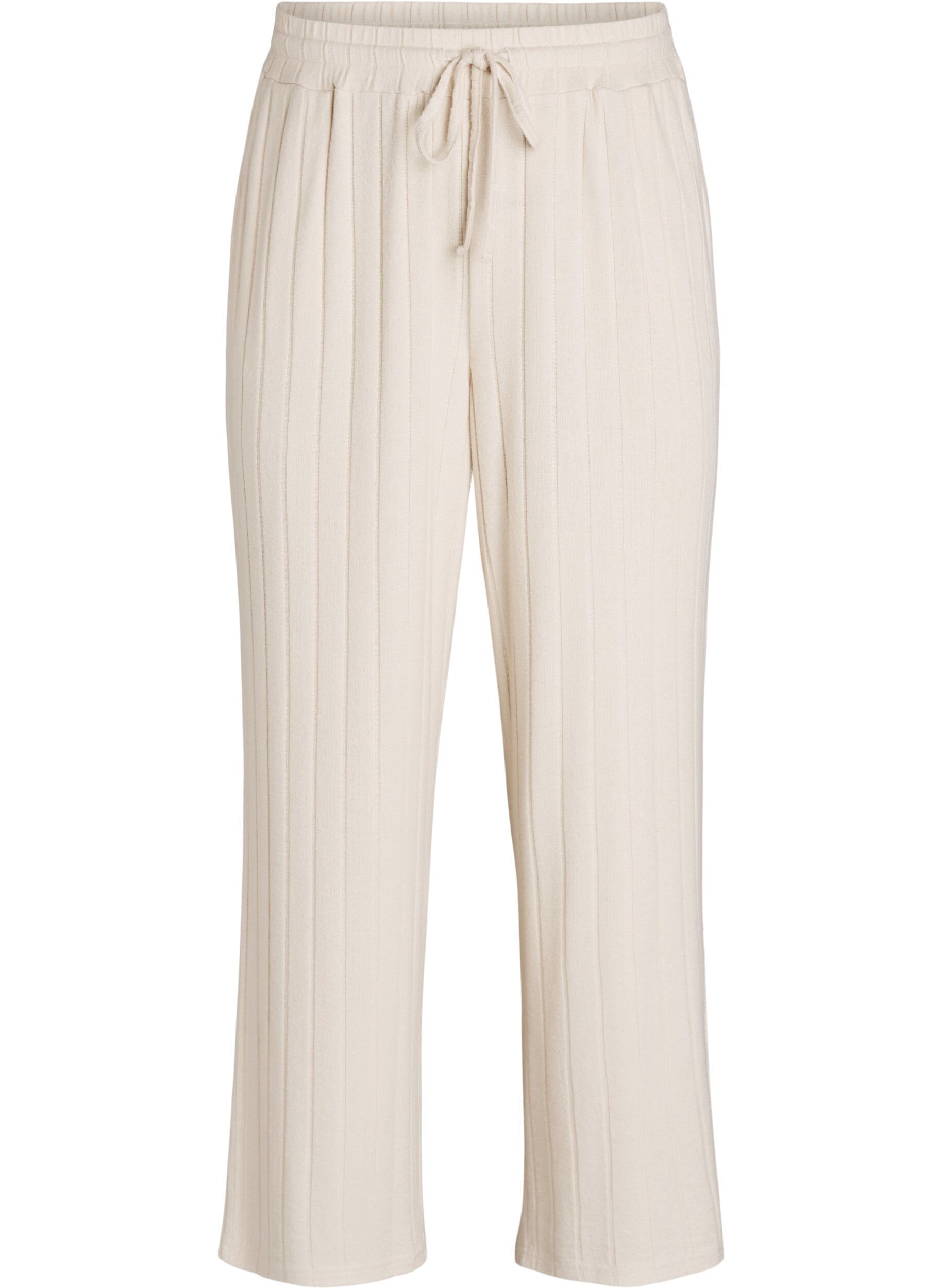 Ribbede jersey lounge-bukser med h&oslash;y midje