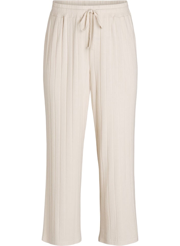 Ribbede jersey lounge-bukser med h&oslash;y midje, Beige, Packshot