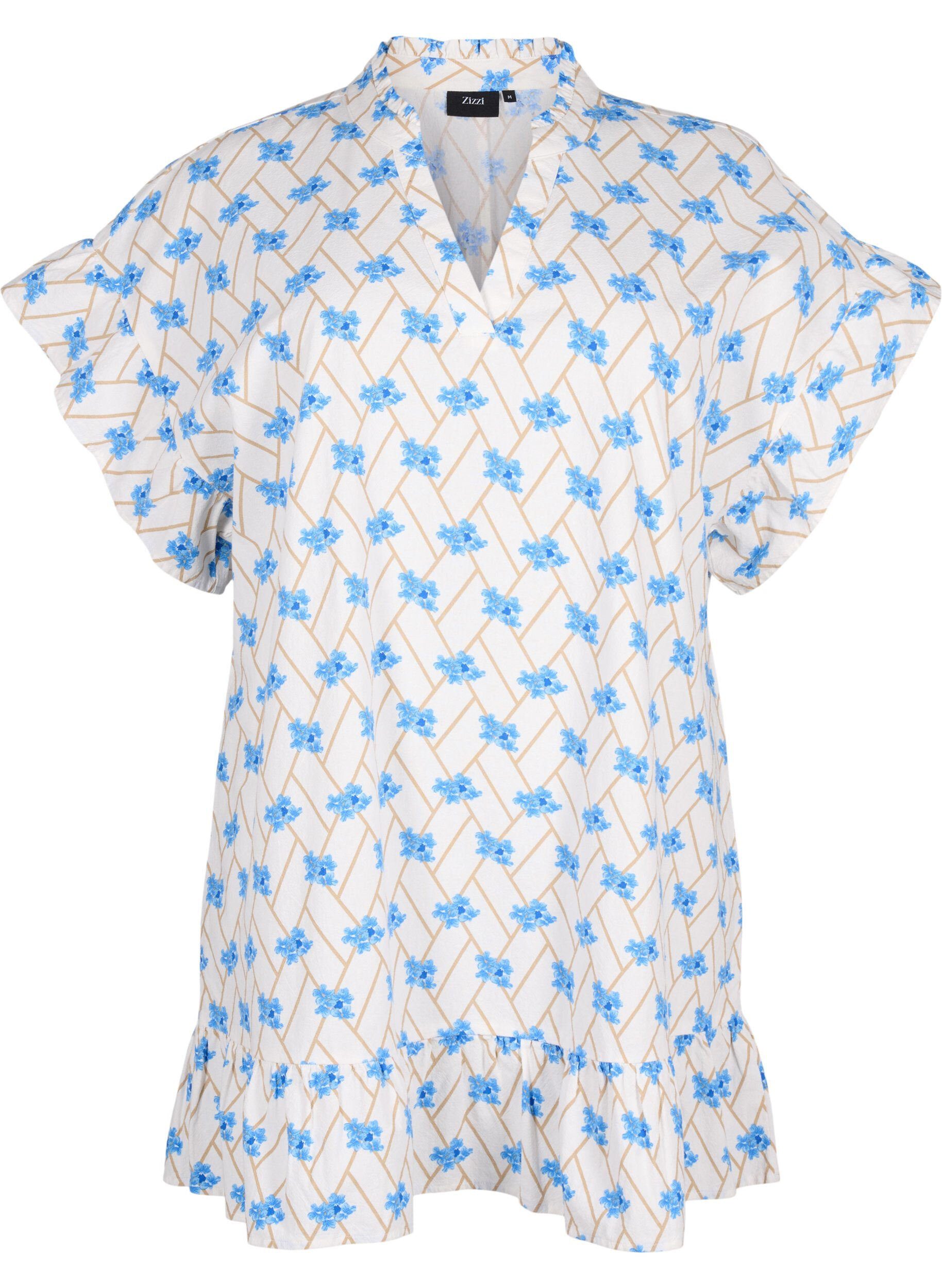 Zizzi Blomstret bomullstunika i bomull, Snow White Flower, Packshot image number 0