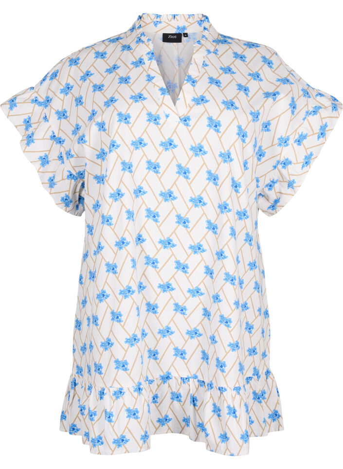 Blomstret bomullstunika i bomull, Snow White Flower, Packshot image number 0