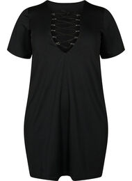 Kort kjole med V-hals og snordetaljer, Black