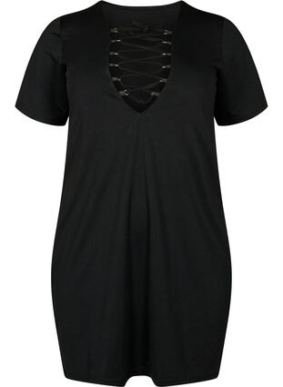 Vendbar kjole med snøre-detalj, Black, Packshot image number 0