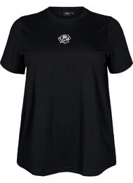 Bomulls T-skjorte med broderidetalje, Black EMB. 